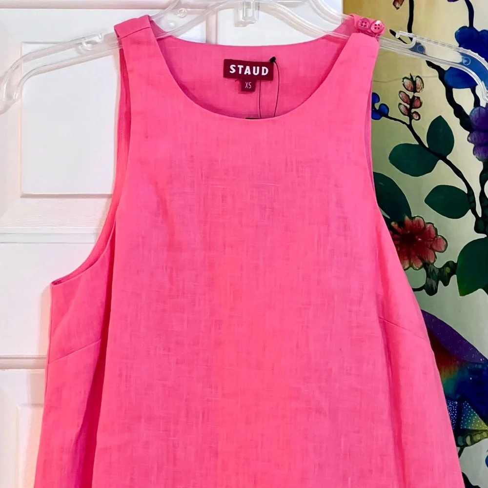 🌺🎉HP🎉🌺 NWT Staud Allori Mini Dress Coral Paradise/Pearl Pink - Picture 10 of 16